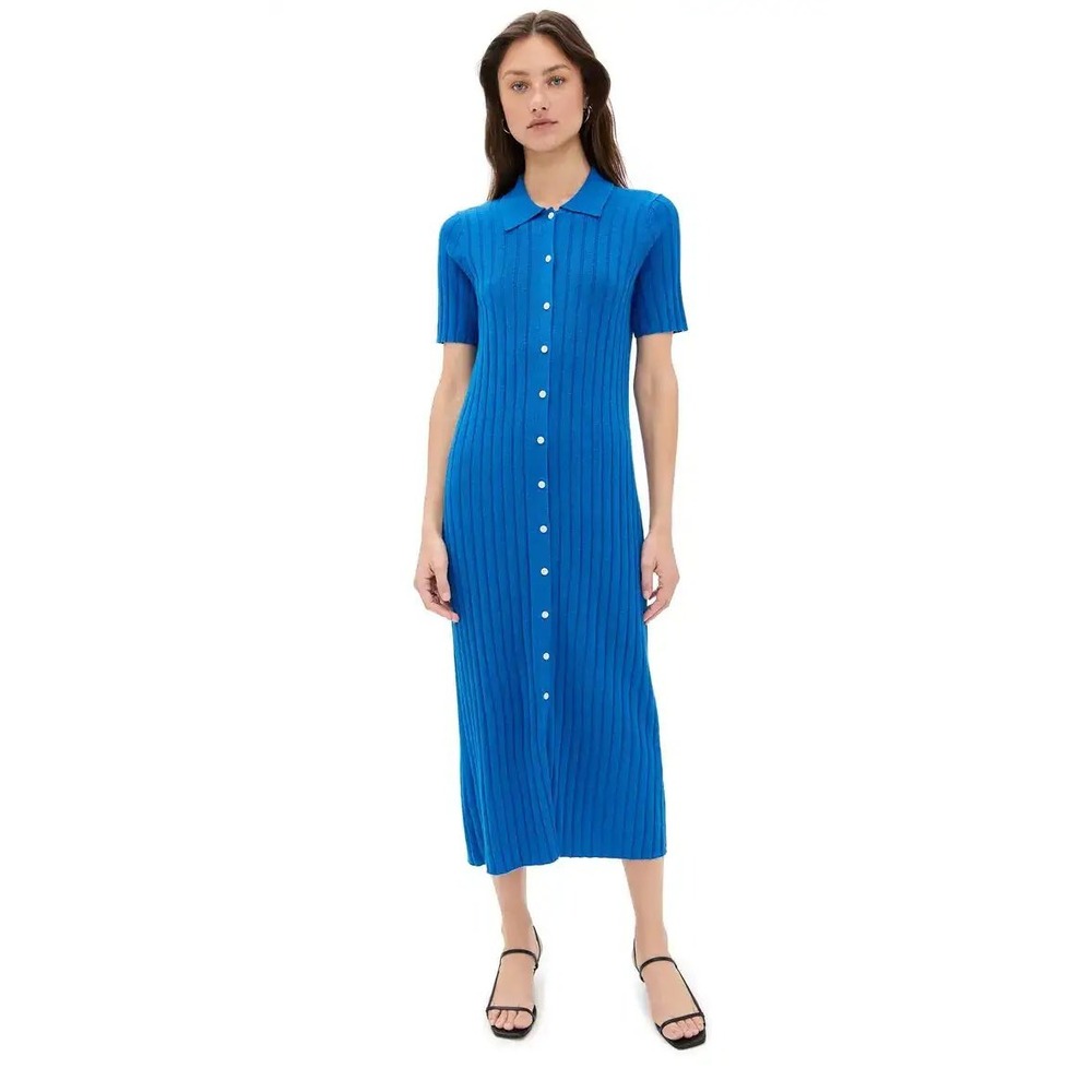 Alex Mill Alice Ribbed Sweater Dress Cerulean Blue Button Front Polo Midi